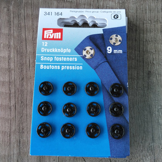 Sew-On Snap Fasteners Black 9mm