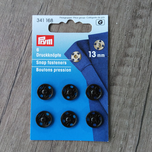 Sew-On Snap Fasteners 13mm Black