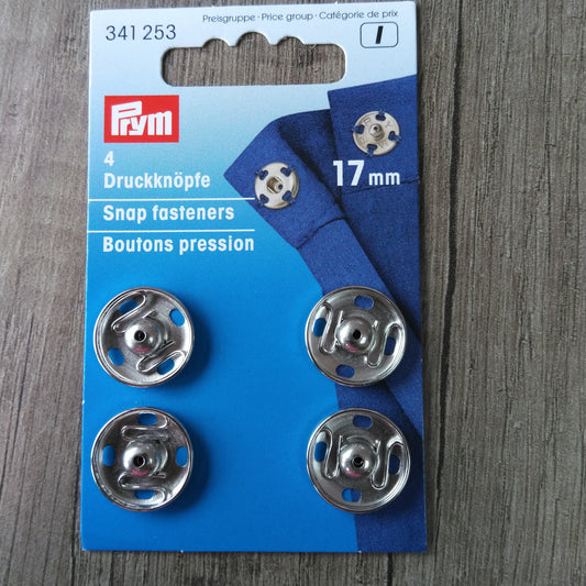 Sew-On Snap Fasteners Silver 17mm