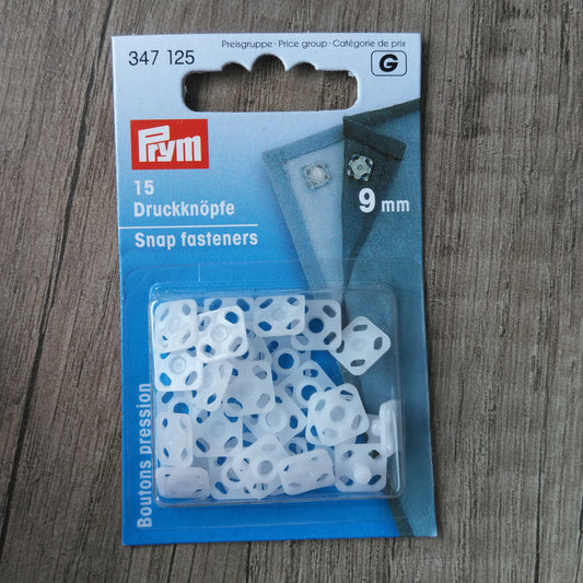 Sew-On Snap Fasteners Plastic White 9mm