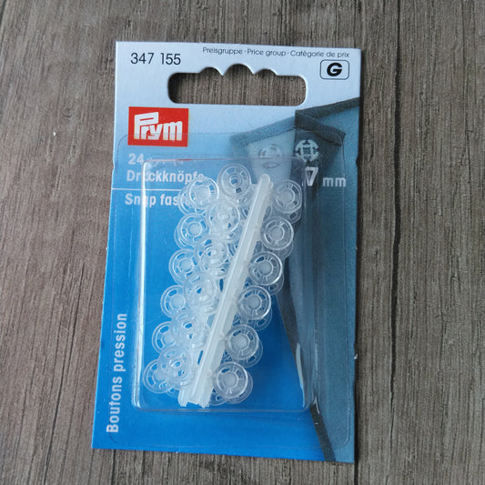 Sew-On Snap Fasteners Plastic Trans 7mm