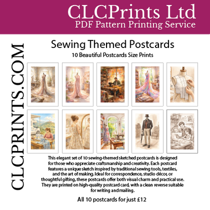 10 Sewing Themed Postcards